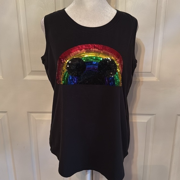 Disney Parks Mickey Sequined Head Rainbow Pride Muscle Tee - Picture 1 of 4